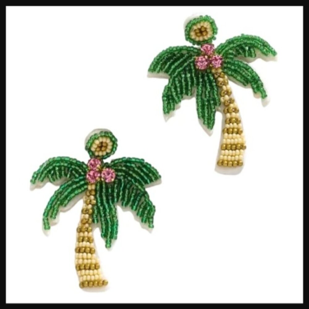 Coconut Palm Tree Dangle Earrings beaded  NEW